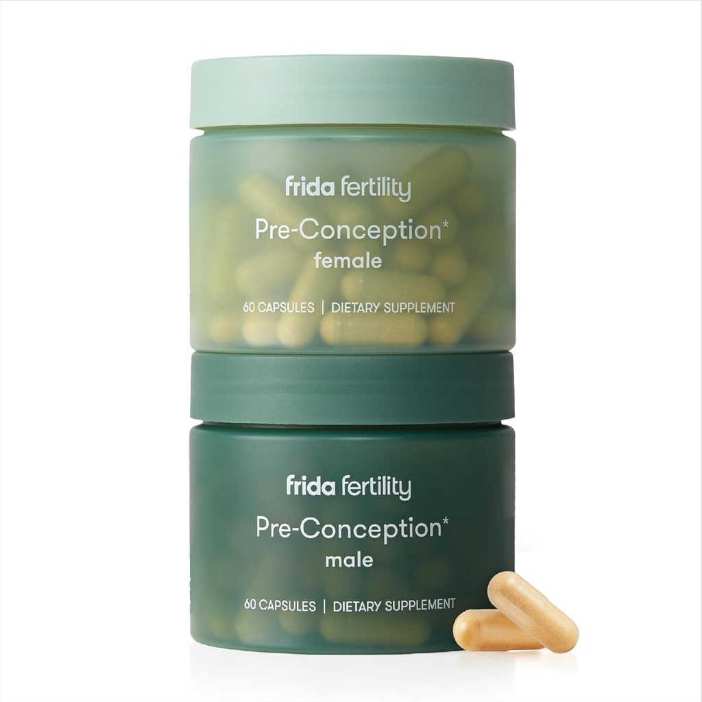 Frida Fertility Pre-Conception Supplement Set, His & Hers Daily Vitamins & Minerals for Fertility, Egg Support & sperm Health, Folic Acid, Inositol, CoQ10, 60 캡슐 각각, 30 일 공급
