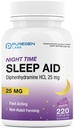 Puregen Labs Sleep Aid Caplets, Diphenhydramine HCl 25mg - 220 Count | Deeper, Restful Sleeping, Non Habit-Forming 지원 | 미국에서 제작