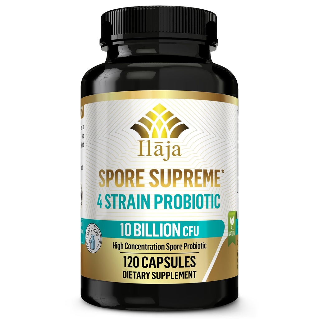 Spore Supreme Spore 기반 Probiotic 120 캡슐 x 10 억 / 4 스트레인 포뮬러 - 4 개월 공급 - 냉각 필요 없음, 산성 방지 스트레인, Dairy Free