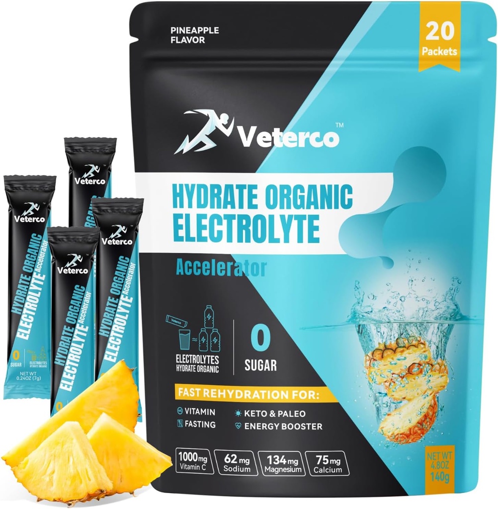 Hydration Electrolyte 분말, Electrolyte 음료, Hydration 보충교재 음료 혼합, 비타민 & 무기물, 친절한 Keto, Vegan, 비 GMO, 설탕, 파인애플 풍미 (20 지팡이)를 가진 Hydration 소포