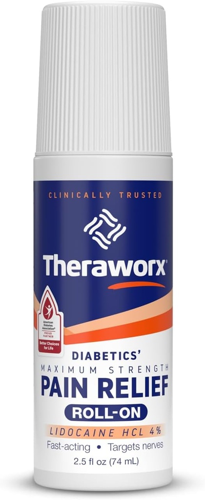 Theraworx 최대 강도 당뇨병의 통증 완화 롤 - 리도카인 - 2.5 온스 - 1 개