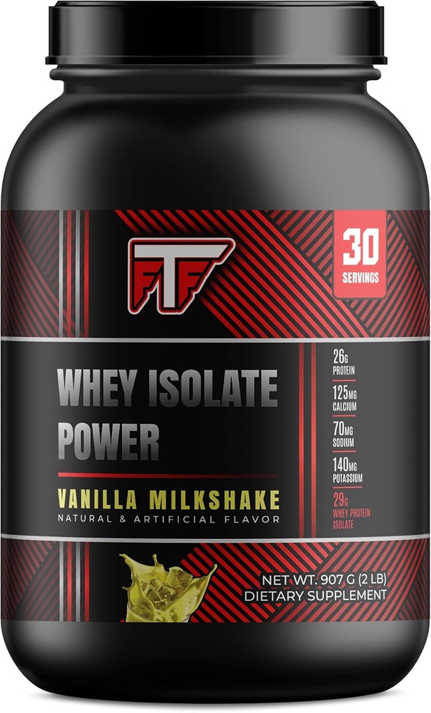 Whey Isolate Power Vanilla Milkshake, 26g의 100 % Whey Protein Isolate는 Lean 근육을 만들기 위해 봉사 당 -Vanilla Milkshake, 2lb- 30 서빙