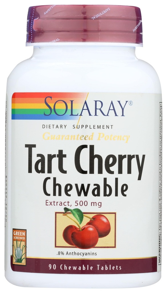 SOLARAY 보장된 Potency Tart Cherry 과일 추출물, Chewable, Cherry (Btl-Plastic) 500mg | 90ct