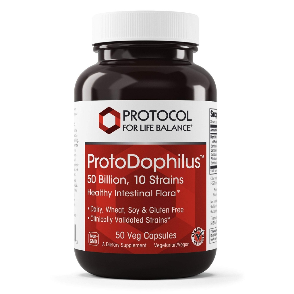 생명 균형을위한 PROTOCOL - ProtoDophilus - 50 억, 10 Strains - 소화 기능 및 면역 건강을 지원하는 건강한 Intestinal Probiotic Flora - 50 Veg 캡슐