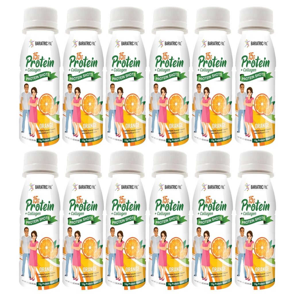 BariatricPal 15g Ready-to-Drink Whey Protein & Collagen Shots - 오렌지 (12 병)
