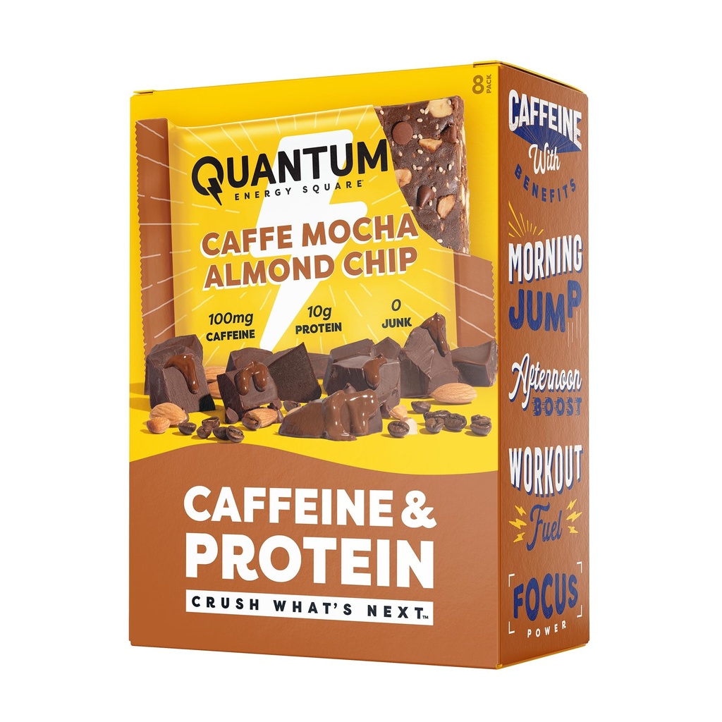 Quantum 에너지 사각: Caffeine & 10g 단백질을 가진 에너지 막대기. 이동에 맛있는 건강한 식사. (Vegan, Gluten-free, Soy-free, Dairy-free) (Caffe Mocha Almond 칩)