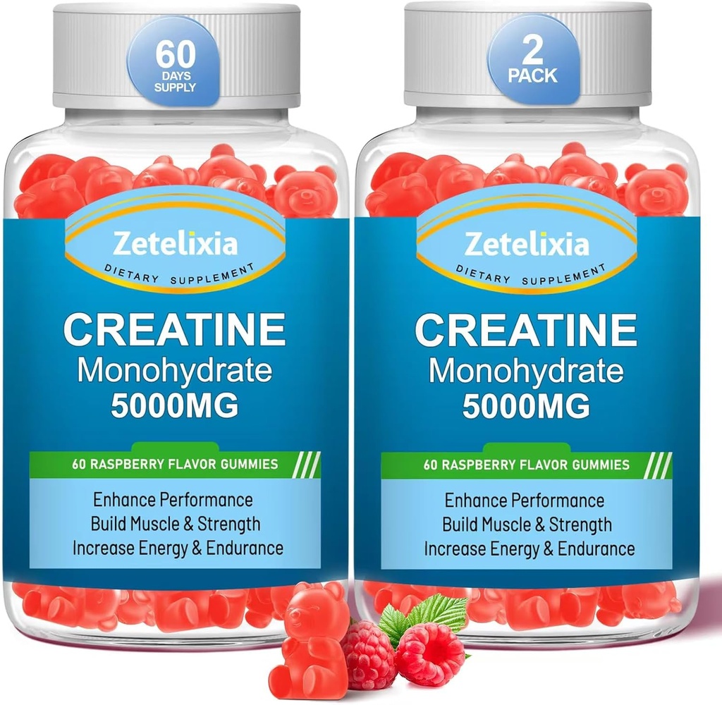 2 팩 크레아틴 Monohydrate Gummies, 남성 & 여성을 위한 크레아틴 Monohydrate, BCAA, 비타민 B12, 타우린, 근육 지원, 에너지 부스트, 설탕 자유로운, 채식주의자, 120 조사를 가진 강화된 공식