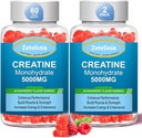2 팩 크레아틴 Monohydrate Gummies, 남성 & 여성을 위한 크레아틴 Monohydrate, BCAA, 비타민 B12, 타우린, 근육 지원, 에너지 부스트, 설탕 자유로운, 채식주의자, 120 조사를 가진 강화된 공식