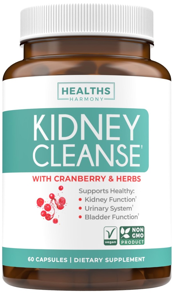 Kidney Cleanse Detox (Non-GMO) 건강한 Urinary Tract- 강력한 VitaCran Cranberry 추출물 & 허브 - 건강한 Kidney 지원 보충교재 - 60 채식 캡슐 (약 없음)