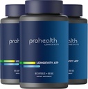 ProHealth Longevity ATP - 400 mg X 90 서빙, PeakATP 특허 순수 ATP 세포 에너지, 근육 강도 및인지 기능 유지, 심장 건강 및 대사 효율성 지원 (3 팩)