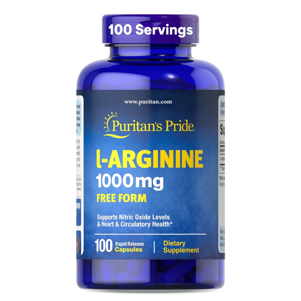 Puritan의 Pride L-Arinine 1000mg의 Dietary 보충교재 지원 Nitric 산화물 수준 및 심장 및 Circulatory Heath, 100 일 공급, 100개의 정제