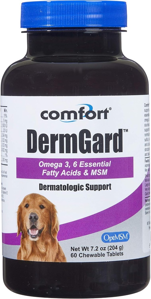 Kala Health Comfort DermGard Skin and Coat Supplement for Dogs, 60 Count, Healthy Skin, Shiny & Reduce 과도한 Shedding, MSM, Fish Oil & Omega 3, 6 및 9 Essential Fatty 산을 함유