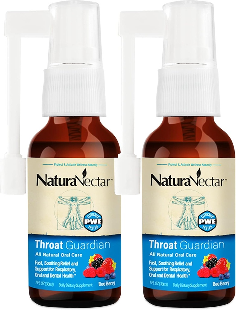 NaturaNectar - Bee Propolis Throat Spray - 독특한 Throat Relief 및 Wellness Agent - 브라질 Bee Propolis Throat Guardian Spray - 윤리 Beekeeping - 꿀 꿀벌 Berry 풍미 (2 팩, 1.06 Fl Oz.)
