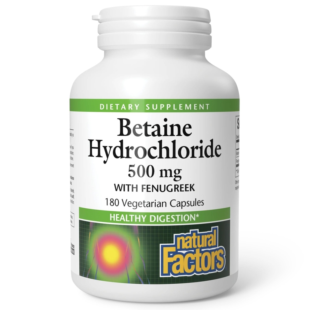 자연적인 요인, Betaine HCL 500 mg는, 건강한 소화 및 건강한 미생물, 180의 캡슐 (180의 서빙)를 지원합니다