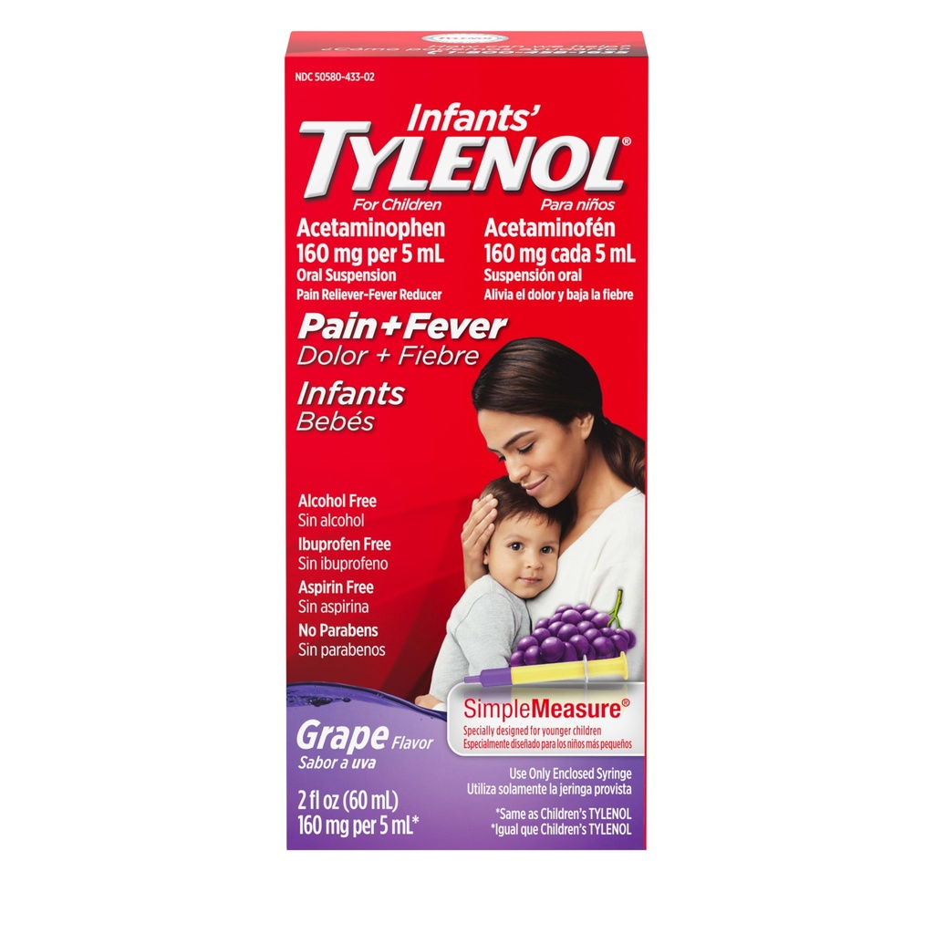 유아의 tylenol 액체 고통 구호 & Fever 약, 구두 중단, Sore Throat를 위한 Acetaminophen, 두통 & Teething, 고통 Reliever & 아이들을 위한 Fever 흡진기; 포도 맛, 2개의 fl. oz.; 1의 팩