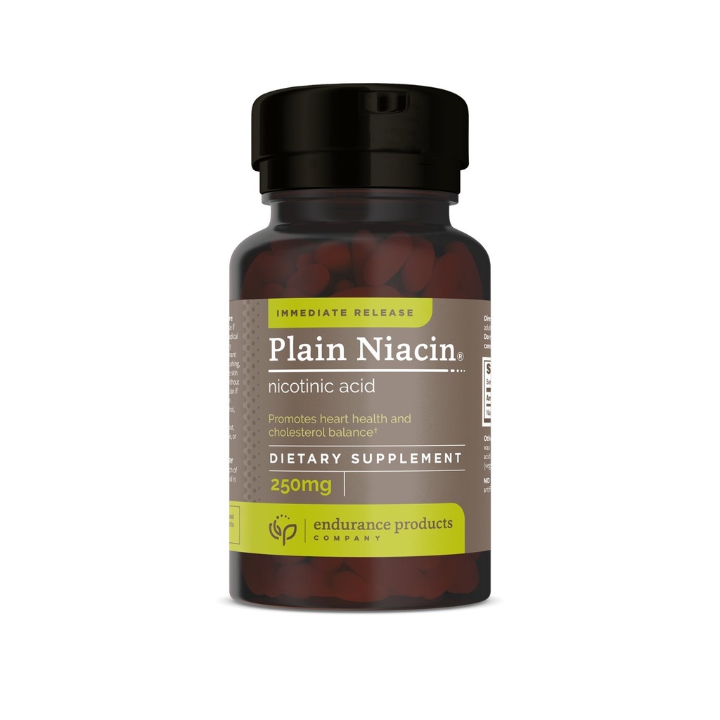 Endur Plain Niacin (Nicotinic Acid), 심장 건강 및 건강한 콜레스테롤 균형 보충, Immediate-Release 공식, 글루텐 무료, 250mg (100 정제)