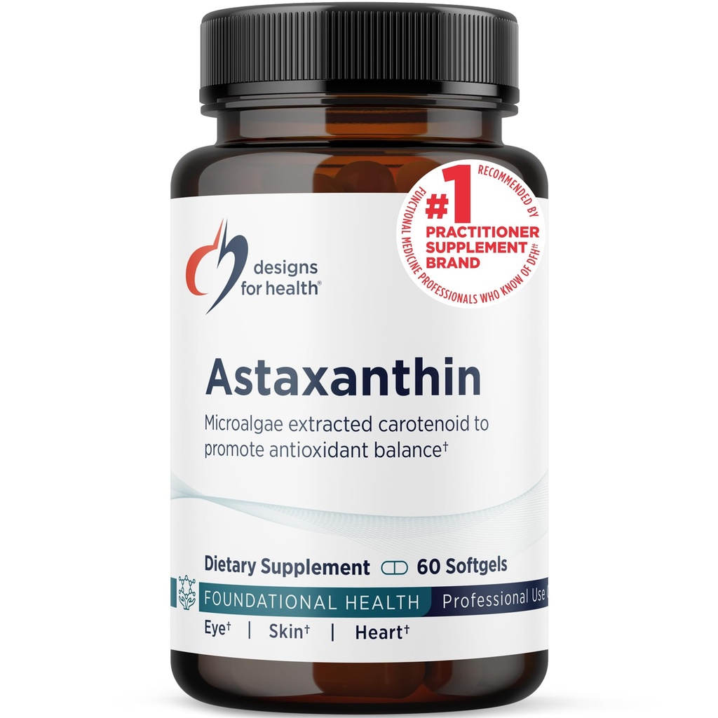 건강 Astaxanthin을 위한 디자인 - Microalgae (Haematococcus Pluvialis)는 Carotenoid 산화 방지제 보충교재 - 심장 혈관, GI, 피부 + 눈 건강 (60 Softgels)를 위한 지원