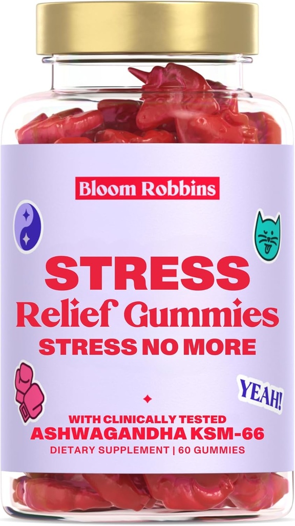 Ashwagandha Gummies - Ashwagandha KSM-66 & Lemon Balm 추출물 - KSM-66과 스트레스 Gummies 및 Calm Gummies - Vegan Relaxation Ashwaganda Gummies (60count)