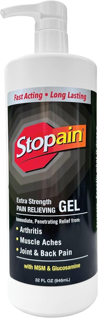 Stopain 진통 젤 32oz, 미국은, 맨톨, MSM, 합동 고통, 뒤 고통, 관절염, 무릎, 목 통증, HSA FSA에 의하여 찬성된 OTC 화제 진통성 제품을 위한 글루코사민을 가진 최대 힘 빠른 행동을 만들었습니다