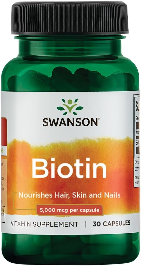 Swanson Biotin B7 비타민 5000 mcg 30 캡슐