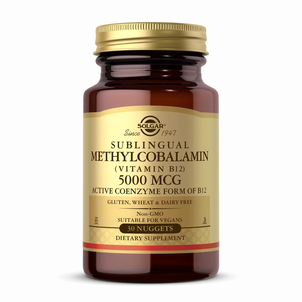 Solgar Methylcobalamin (비타민 B12) 5000 mcg, 30 Nuggets - 체리 맛 - 에너지 대사 지원 - 바디 -Ready, 활성 형태 - 비 GMO, 비건, 글루텐 무료 - 30 서빙