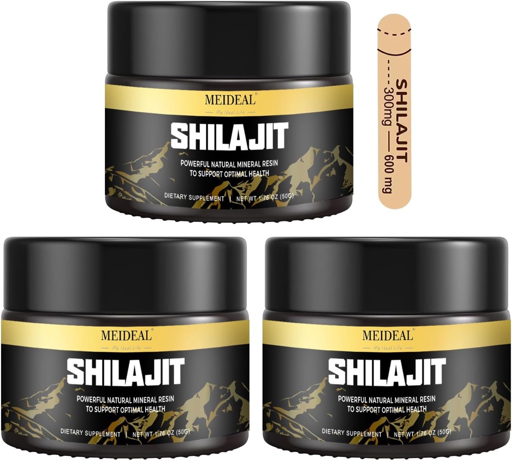 Shilajit 순수한 Himalayan 유기 Shilajit 수지, 85 + Trace 무기물 & Fulvic 산을 가진 금 급료 Shilajit 수지, 더 나은 건강을 위한 순수한 Shilajit 보충교재, 50 그램 (3 PC)
