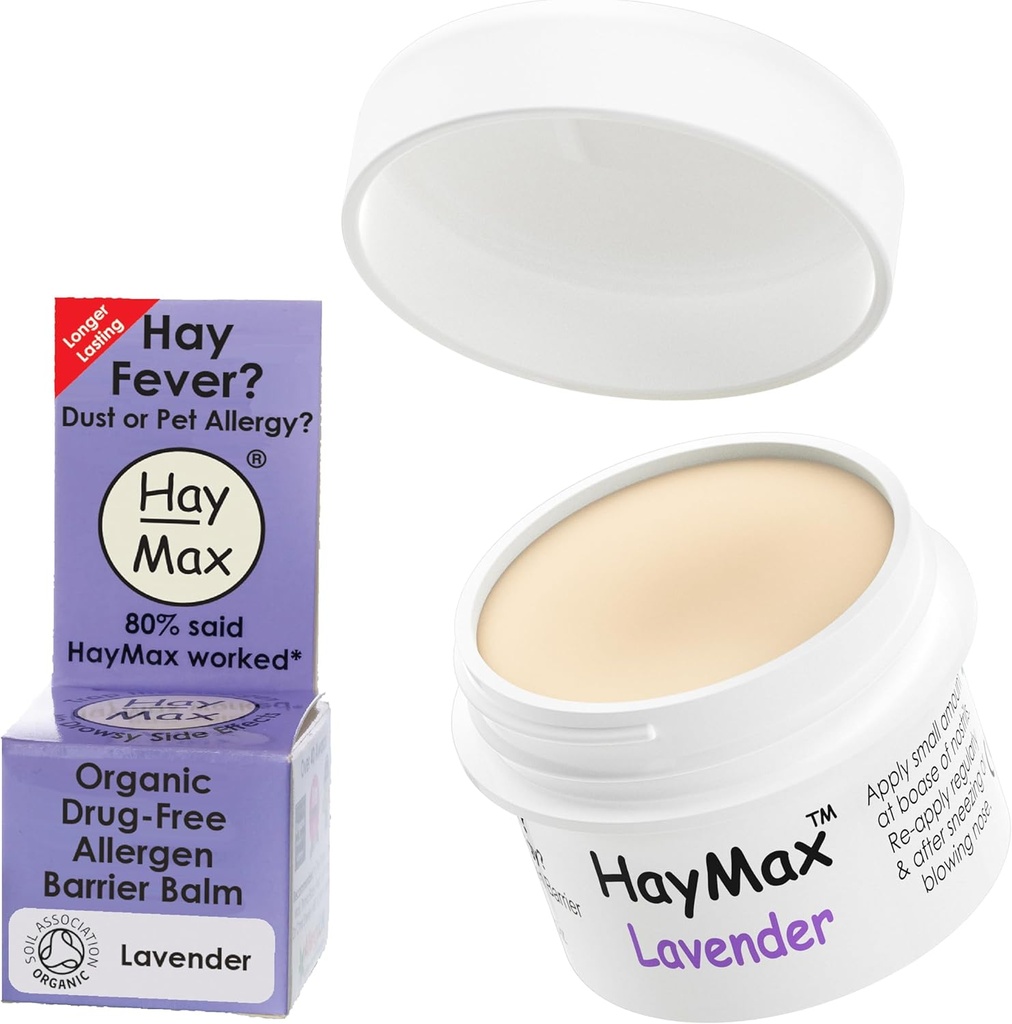 HayMax Allergen Barrier Balm - 라벤더 0.17 fl oz - 유기, 자연 및 비-Drowsy Hay Fever & Allergy Relief Balm - 블록 오염 및 기타 알레르기 입자 - 성인, 어린이 및 임산부
