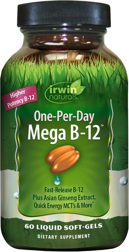 Irwin Naturals Mega B-Complex - 60 액체 Softgels - 비타민 B 복합체 비타민 B12, Folate B9, Biotin B7, B1, B2, B3, B5, B6 및 빠른 에너지 MCT