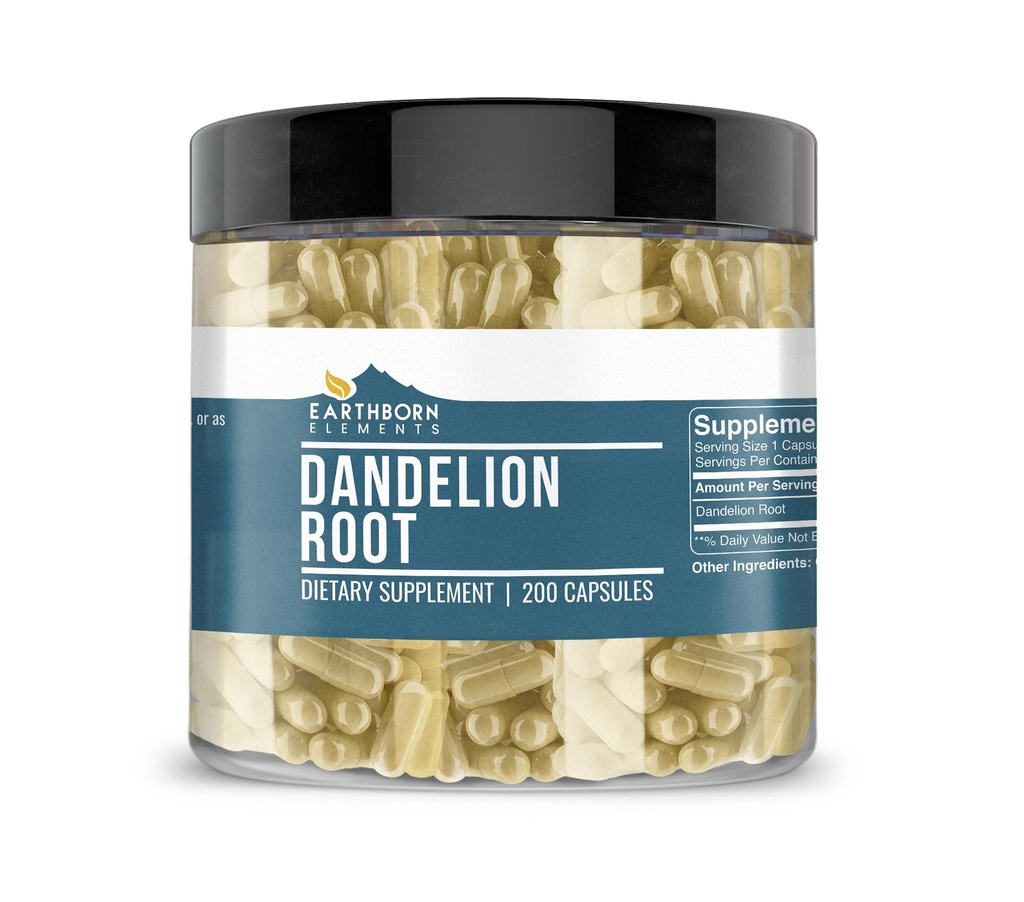 Earthborn 성분 Dandelion 뿌리 200의 캡슐, 순수한 & Undiluted, 첨가물 없음