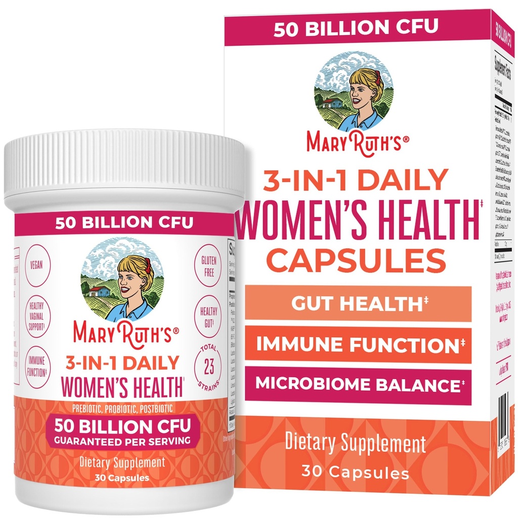 MARYRUTH'S 3-in-1 Daily Health Probiotics for Women | 여성용 호르몬 지원 및 과트 건강 보충 | 여성 프로바이오틱 | 50억 CFU | Vegan | 30캐럿