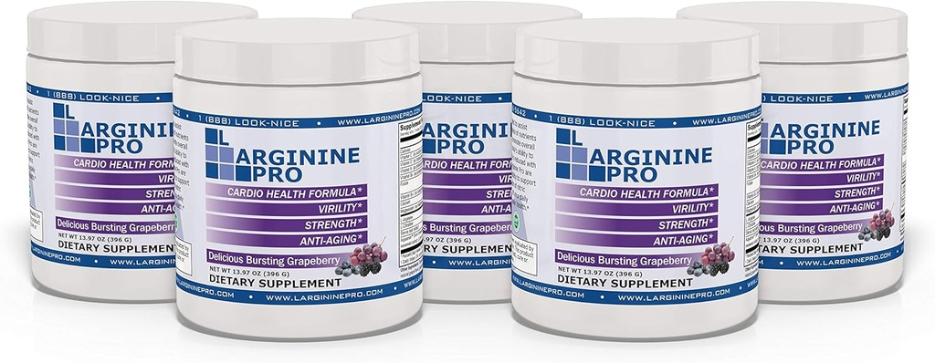 L-ARGININE PRO | 5,500mg L-Arginine Plus L-Citrulline 1,100mg 포도 분말 음료 혼합 보충 증가 된 질소 산화물 생산