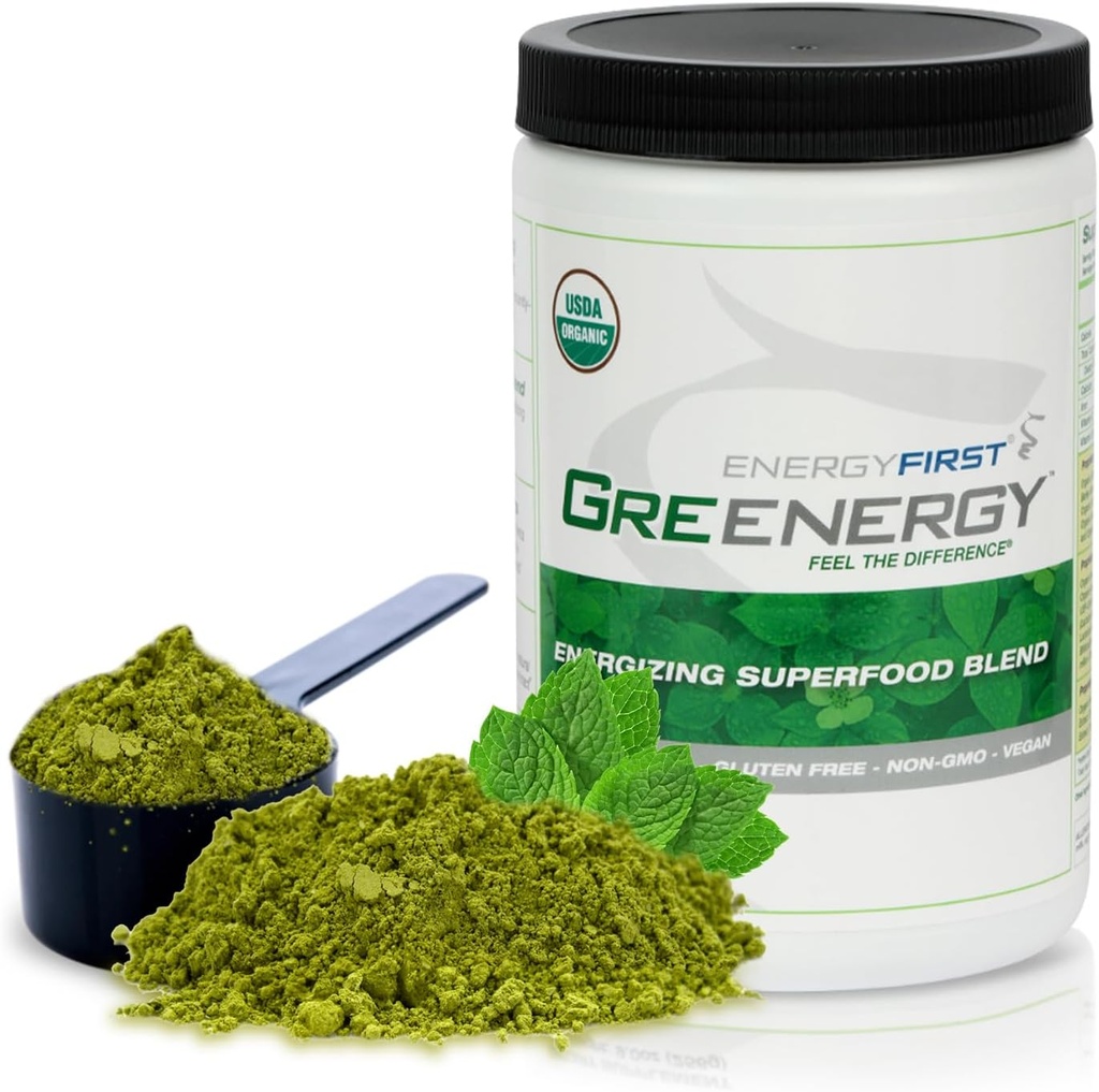 EnergyFirst Energize and Detoxify Greenergy Organic Superfood Powder - Vegan, Gluten-Free, Sugar-Free, Non-GMO - 매일 에너지 및 면역 부스트를위한 30 서빙!