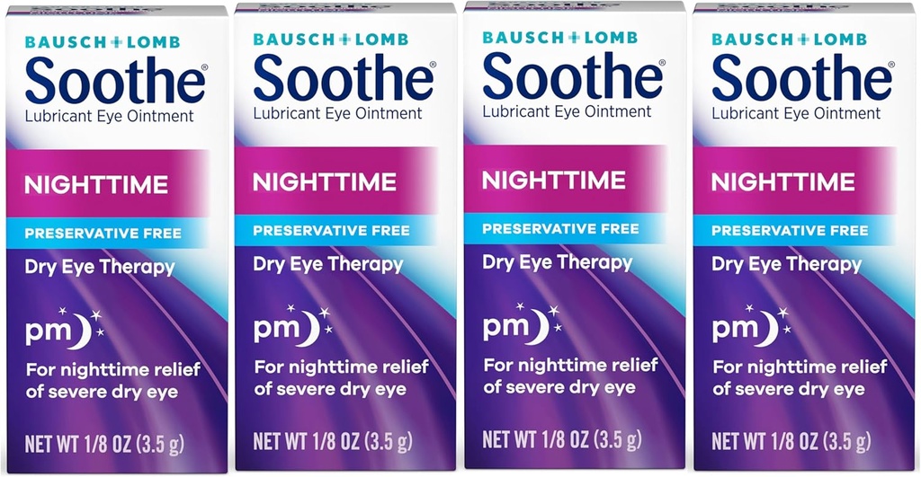 Bausch & Lomb의 Soothe 눈 연고, 건조한 눈, 습기를 공급 & 안락 야간 건조한 눈 치료, 과민한 눈, 보존 자유로운, 3.5 g - 4 팩을 위해 적당한