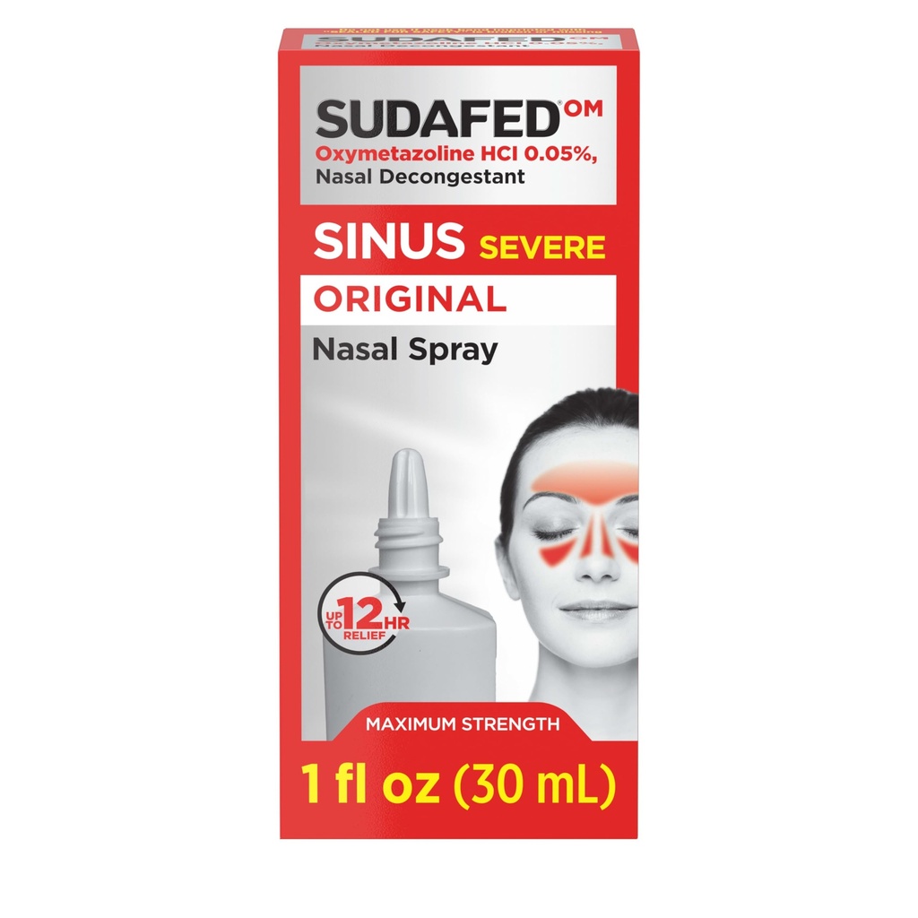 Sudafed Sinus Severe Original Nasal Spray, 12 시간 Nasal Spray Decongestant for Fast, 강력한 Congestion Relief Due to Cold 또는 알레르기, Oxymetazoline HCl .05% Nose Spray, 1 fl. oz