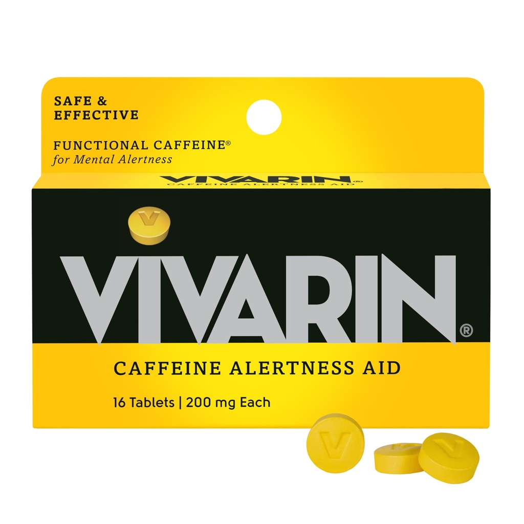 Vivarin, 카페인 알약, 복용량 당 200mg 카페인, 안전하고 효과적인 당신이 Awake, 설탕, 칼로리 또는 숨겨진 재료, 에너지 보충, 16 정제를 유지하는 데 도움이