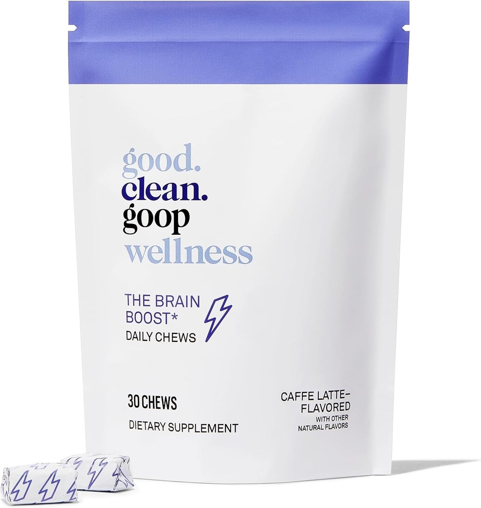 good.clean.goop wellness 두뇌 부스트 매일 가슴 | 에너지와 초점에 대한 규정식 보충교재 | L-theanine & Caffeine | Caffe Latte flavored | 뇌 부스터 Nootropics | 30 Chews | Vegan