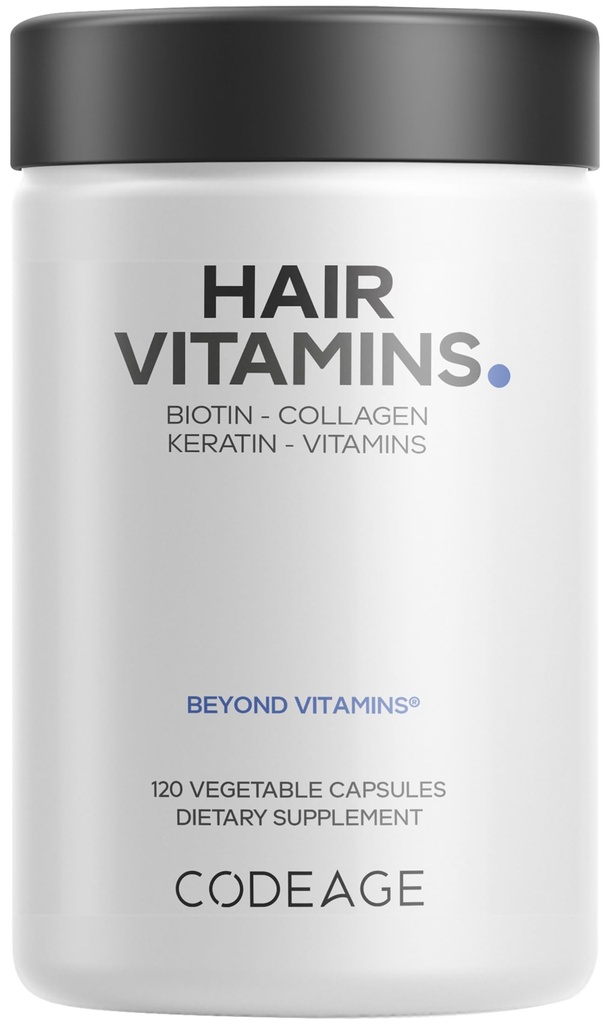 코질 머리 비타민 10000 mcg Biotin, Keratin, 교원질, 비타민 A, B12, C, D3, E, 아연, 심황, Probiotics, 효소, Inositol - 머리 관리 지원 - 건강한 머리 보충교재 알약 - 120의 캡슐