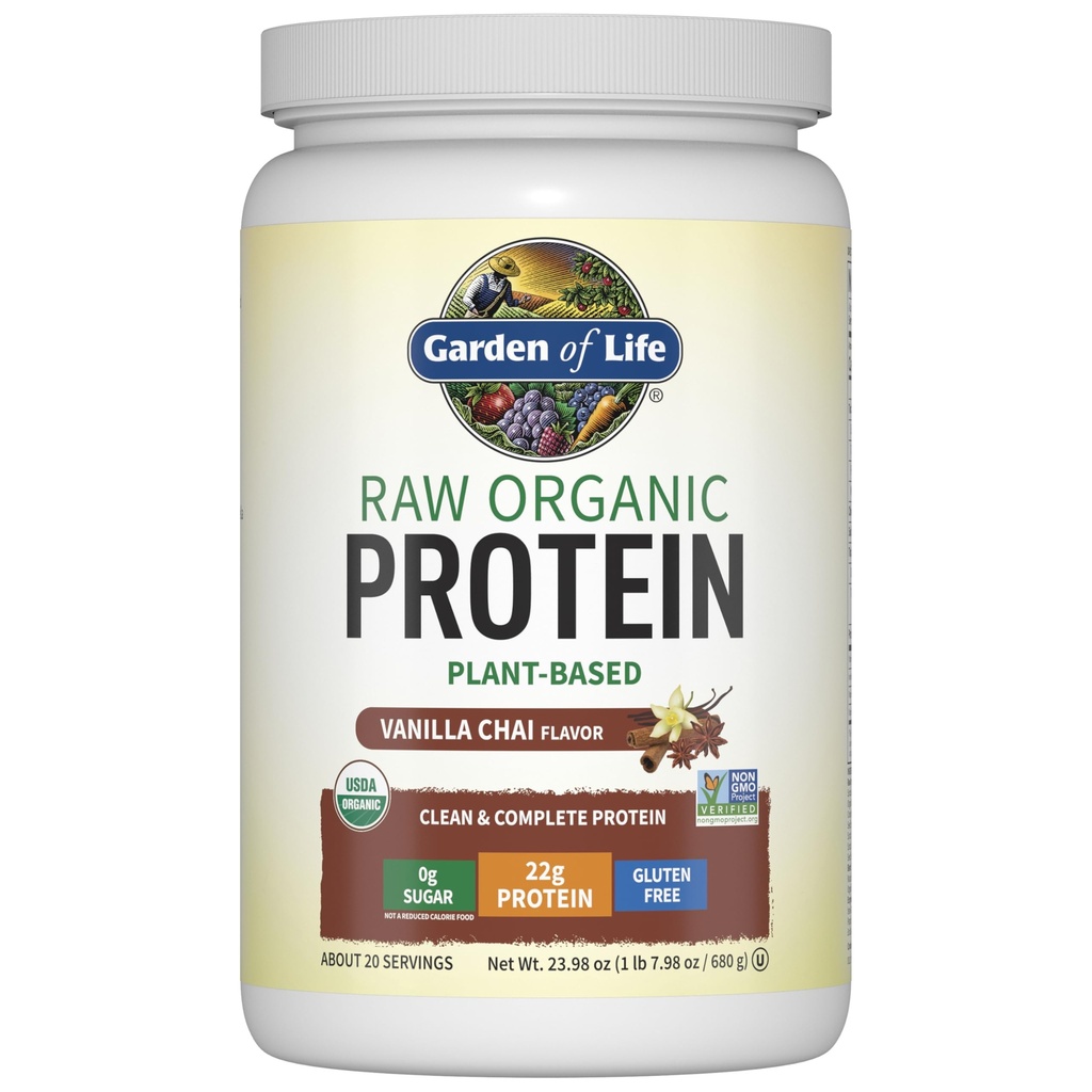 생명 유기 채식 단백질 분말의 정원, 근거한 식물 & BCAAs의 Probiotics & 효소, 비 GMO, 글루텐 자유로운 Lactose를 가진 유기 단백질 분말, Vanilla Chai, 1.2 LB