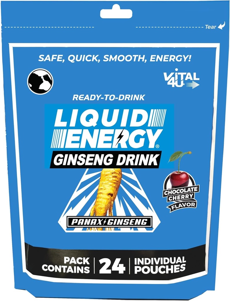VITAL 4U® 액체 에너지 샷 - 인삼, 자연적으로 단화, 초콜릿 체리 맛, 24ct