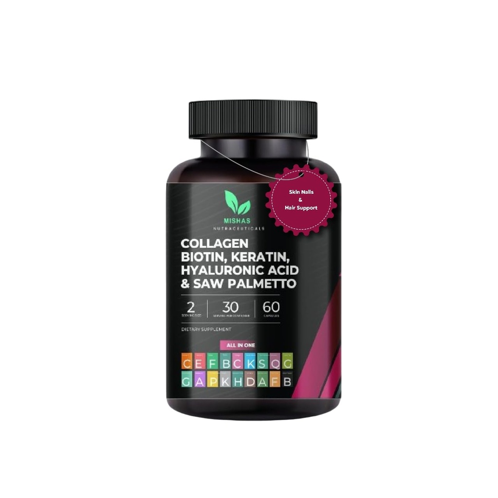 다 교원질 머리 알약 - Biotin 10,000mcg, Keratin & Hyaluronic 산 - 머리 성장 - 머리 피부 & 못 비타민 & DHT 차단제 - 비타민 E Folic 산 호박씨 MSM는, 톱 Palmetto 60 Vegan 캡슐을
