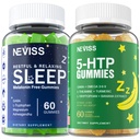 Melatonin Free Sleep Aid Gummies + 5-HTP Gummies for Adults, 와 GABA, L-Theanine, L-Tryptophan, 마그네슘, Ashwagandha, Turmeric - Non-Habit Forming, 바나나 추출물 도움 Deep Relaxation, Calm
