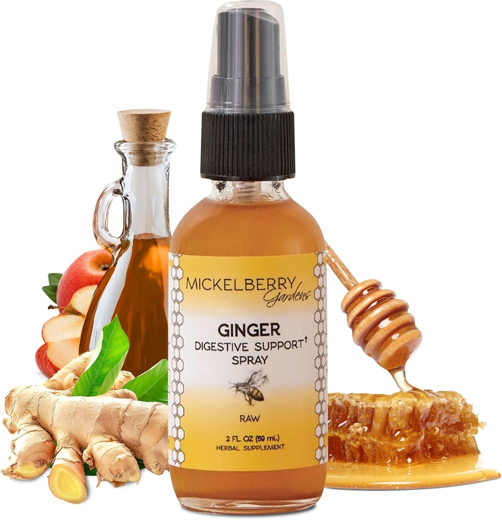 Mickelberry Gardens Immune 지원 생강 꿀 스프레이 - 면역 부스트, 소화 건강 및 웰빙을위한 유기농 생강 샷 및 시럽 - 2 Oz