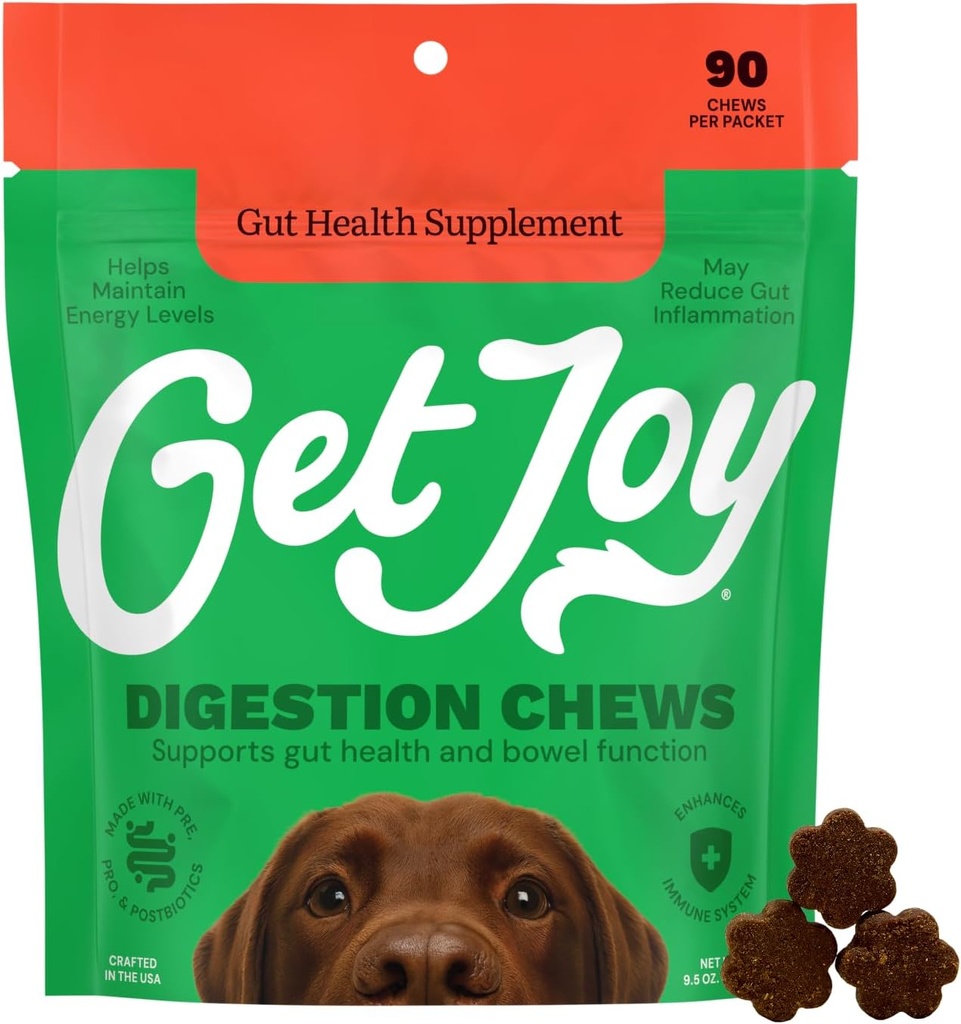 Joy Digestion Chews, 개를위한 Gut Health Supplement, Vet 권장 Soft Daily Digestive Health & Immune 지원 Prebiotics, Probiotics & Postbiotics, 미국에서 만든 90 카운트