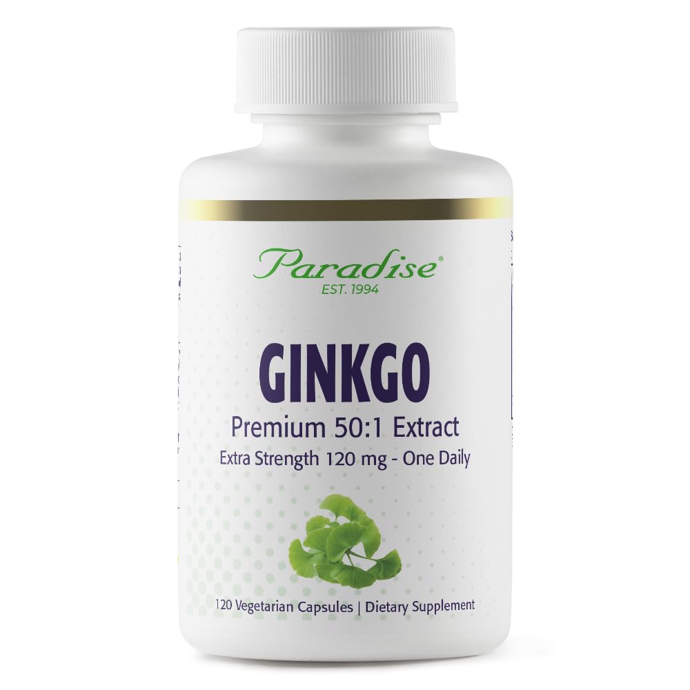 Paradise Herbs Ginkgo Biloba 추출물, 슈퍼 포텐, 울트라 순수, 비건, 비 GMO, 글루텐 무료, 120 채식 캡슐
