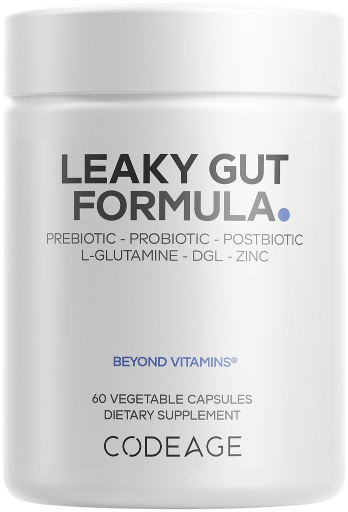 Codeage 누설 Gut 보충교재, L 글루타민, N 아세틸 글루코사민, Probiotic, Butyric 산, Polyphenols, Quercetin, DGL, Marshmallow 뿌리, Berberine, BioPerine, Cinnamon, Vegan, 비 GMO, 60의 캡슐