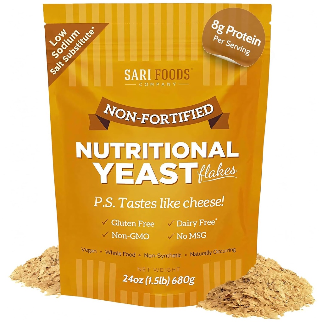 비 Fortified Nutritional Yeast Flakes, 전체 식품 기반 단백질 분말, Vegan, 글루텐 무료, 비타민 B, 베타 글루칸 및 모든 18 아미노산 (24 oz.)
