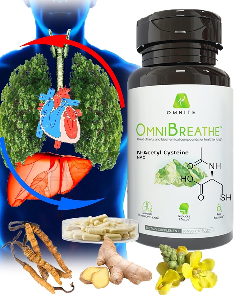 OMNIBREATHE - NAC 600MG 과학적으로 공식적인 w. Quercetin/Mullein/Coq 10/Ginger/Sting Nettle/Bromelain, 3 시간 w. 식사 (10 일 공급 부스트로)에 의하여 빠른 임신 문제