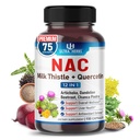 NAC 보충 N-Aetyl Cysteine 밀크 이틀, Quercetin - 지원 Immunity, 호흡 건강 및 간호 해독 | 150 캡슐