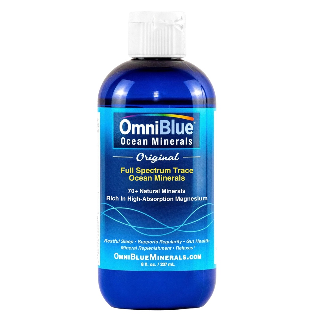 OmniBlue Ocean Minerals - 70 + Trace Minerals & Liquid Magnesium - 칼륨, 염화물 - 낮은 나트륨 - 수면, 소화, 정기적 인, 하이드로션 및 전자 균형 (8 oz)에 대한 천연 지원