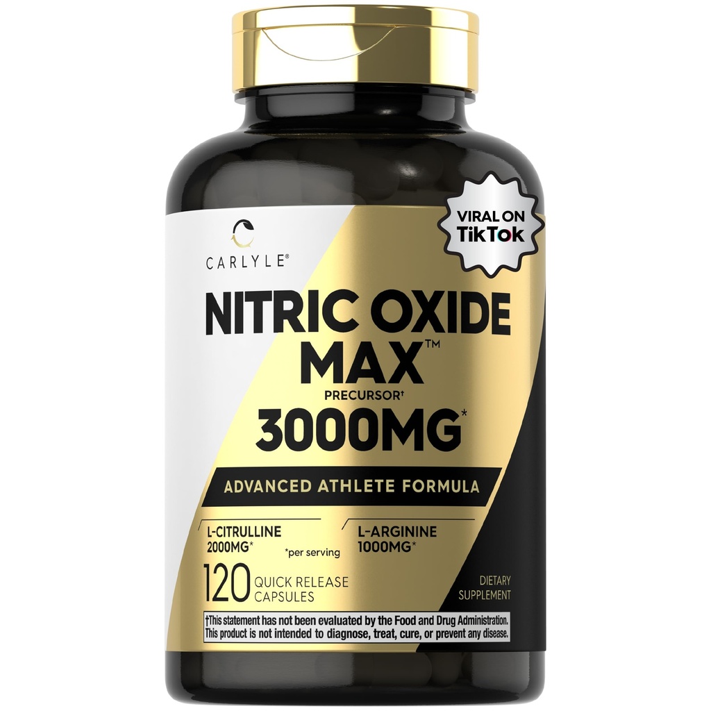 Carlyle Nitric 산화물 보충교재 3000mg | 120의 캡슐 | L-Arginine & L-Citrulline를 가진 전 운동 | 비 GMO, 글루텐 자유로운